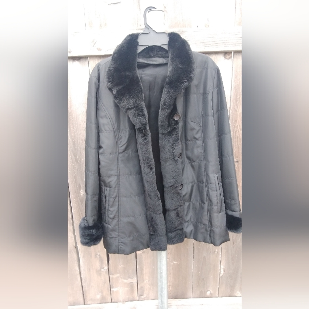 Chosen Couture Coat Fur Black Womens 14 Jacket Buttons Real Trim Collar Cuffs - Picture 4 of 7